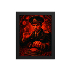 Vasily Arkhipov refusing nuclear launch in red lit submarine framed print on a plain backdrop in size 8"x10".
