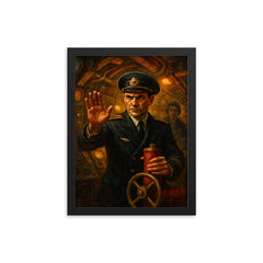 Vasily Arkhipov refusing nuclear launch in submarine framed print on a plain backdrop in size 12"x16".