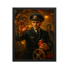 Vasily Arkhipov refusing nuclear launch in submarine framed print on a plain backdrop in size 16"x20".