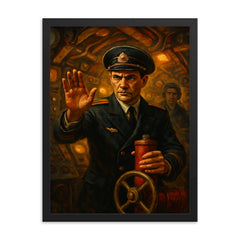 Vasily Arkhipov refusing nuclear launch in submarine framed print on a plain backdrop in size 18"x24".