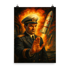 Vasily Arkhipov refusing nuclear launch poster on a plain backdrop in size 8"x10".