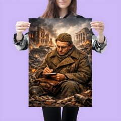 Vasily Grossman amid Stalingrad ruins writing notes poster 3