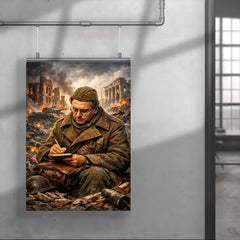 Vasily Grossman amid Stalingrad ruins writing notes poster 4