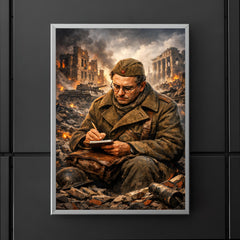 Vasily Grossman amid Stalingrad ruins writing notes poster 5