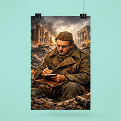 Vasily Grossman amid Stalingrad ruins writing notes poster 6