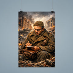 Vasily Grossman amid Stalingrad ruins writing notes poster 9
