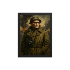 Vasily Grossman in war correspondent coat framed print on a plain backdrop in size 12"x16".