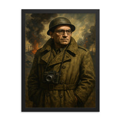 Vasily Grossman in war correspondent coat framed print on a plain backdrop in size 18"x24".