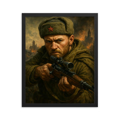 Vasily Zaitsev framed print on a plain backdrop in size 16"x20".