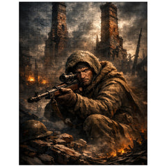 Vasily Zaitsev in ruined Stalingrad chimney shadows jigsaw puzzle