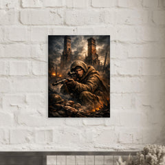 Vasily Zaitsev in ruined Stalingrad chimney shadows metal print mockup