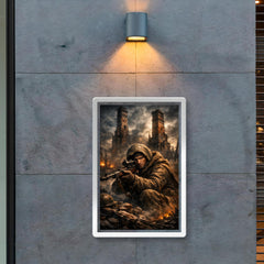 Vasily Zaitsev in ruined Stalingrad chimney shadows poster 2