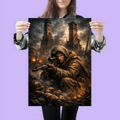 Vasily Zaitsev in ruined Stalingrad chimney shadows poster 3
