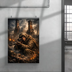 Vasily Zaitsev in ruined Stalingrad chimney shadows poster 4