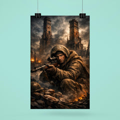 Vasily Zaitsev in ruined Stalingrad chimney shadows poster 6