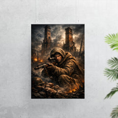 Vasily Zaitsev in ruined Stalingrad chimney shadows poster 7