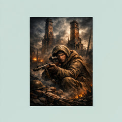Vasily Zaitsev in ruined Stalingrad chimney shadows poster 8
