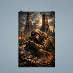 Vasily Zaitsev in ruined Stalingrad chimney shadows poster 9