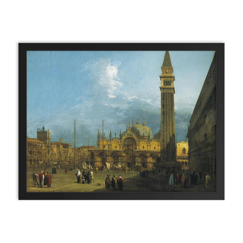 Venice - Piazza San Marco with the Basilica and Campanile by Canaletto framed print on a plain backdrop in size 18