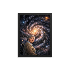 Vera Rubin before spiraling dark matter galaxy framed print on a plain backdrop in size 12"x16".