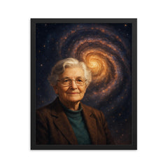 Vera Rubin before spiraling dark matter galaxy framed print on a plain backdrop in size 16"x20".