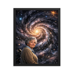 Vera Rubin before spiraling dark matter galaxy framed print on a plain backdrop in size 16"x20".