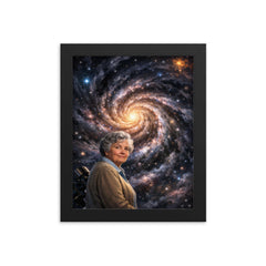 Vera Rubin before spiraling dark matter galaxy framed print on a plain backdrop in size 8"x10".