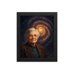 Vera Rubin before spiraling dark matter galaxy framed print on a plain backdrop in size 8"x10".