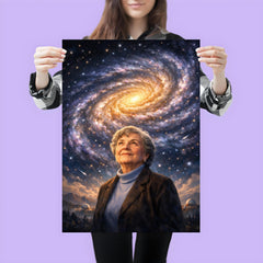 Vera Rubin beneath spiral galaxy curves poster 3