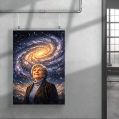 Vera Rubin beneath spiral galaxy curves poster 4