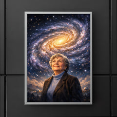 Vera Rubin beneath spiral galaxy curves poster 5