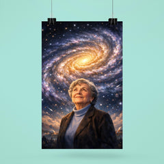 Vera Rubin beneath spiral galaxy curves poster 6