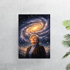 Vera Rubin beneath spiral galaxy curves poster 7