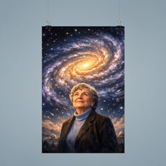 Vera Rubin beneath spiral galaxy curves poster 9