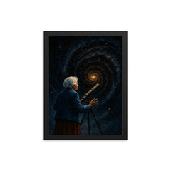 Vera Rubin confronting the dark matter galaxy framed print on a plain backdrop in size 12"x16".