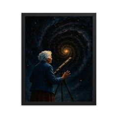 Vera Rubin confronting the dark matter galaxy framed print on a plain backdrop in size 16"x20".