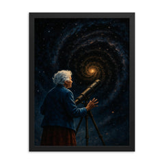 Vera Rubin confronting the dark matter galaxy framed print on a plain backdrop in size 18"x24".