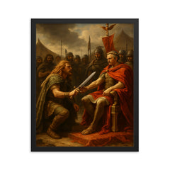 Vercingetorix surrender before Caesar framed print on a plain backdrop in size 16"x20".