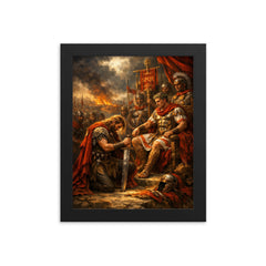 Vercingetorix surrendering arms before Caesar framed print on a plain backdrop in size 8"x10".