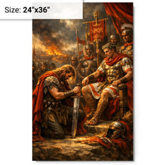 Vercingetorix surrendering arms before Caesar metal print on a plain backdrop in size 24"x36".