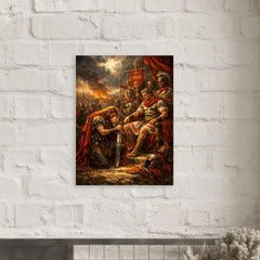 Vercingetorix surrendering arms before Caesar metal print mockup