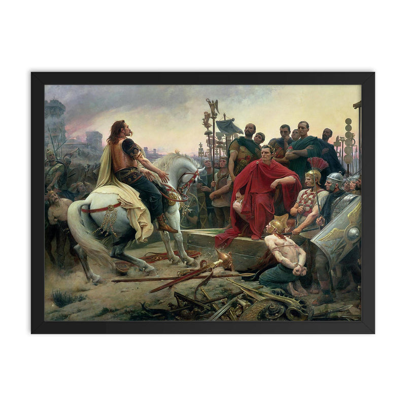 Vercingetorix Surrenders to Julius Caesar by Lionel Royer, 1899 framed print on a plain backdrop in size 18