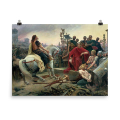 Vercingetorix Surrenders to Julius Caesar by Lionel Royer, 1899 poster on a plain backdrop in size 8"x10".