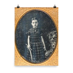 Victorian Girl Holding a Stick and Hoop - "Trundling a Hoop" Game poster on a plain backdrop in size 8"x10".