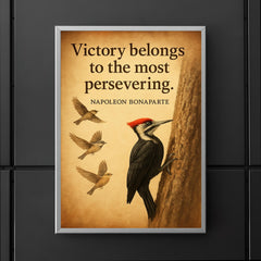 victory belongs to the persevering napoleon bonaparte persistent woodpecker inspiring quote poster 5