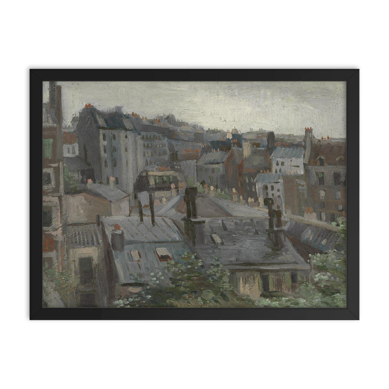 View from Vincent's Studio by Vincent van Gogh, 1886 framed print on a plain backdrop in size 18