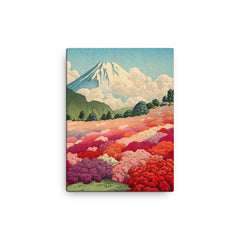View of an Azalea Garden and Mount Fuji by Kawase Hasui, 1935 canvas print on a plain backdrop in size 12"x16".
