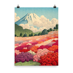 View of an Azalea Garden and Mount Fuji by Kawase Hasui, 1935 poster on a plain backdrop in size 8"x10".