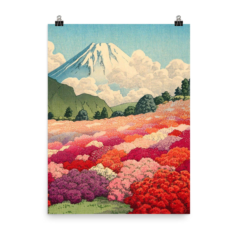 View of an Azalea Garden and Mount Fuji by Kawase Hasui, 1935 poster on a plain backdrop in size 8