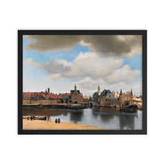 View of Delft by Johannes Vermeer framed print on a plain backdrop in size 16"x20".
